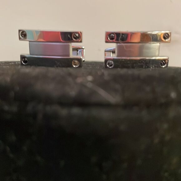 Vintage-1930s-1” x 1” engravable rectangular polished stainless steel cuff links - Picture 2 of 15